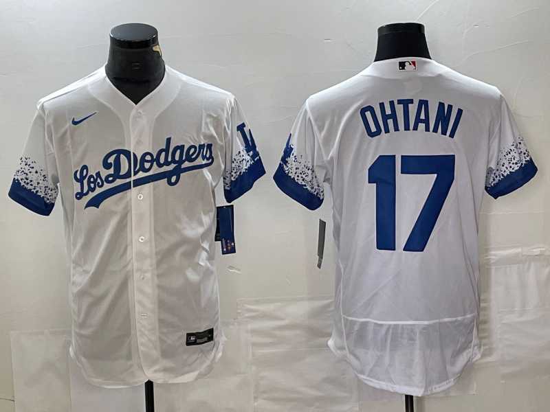 Men%27s Los Angeles Dodgers #17 Shohei Ohtani White 2022 City Connect Flex Base Stitched Jersey